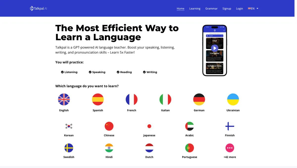 Interface TalkPal : fonctionnalités, prix, alternatives