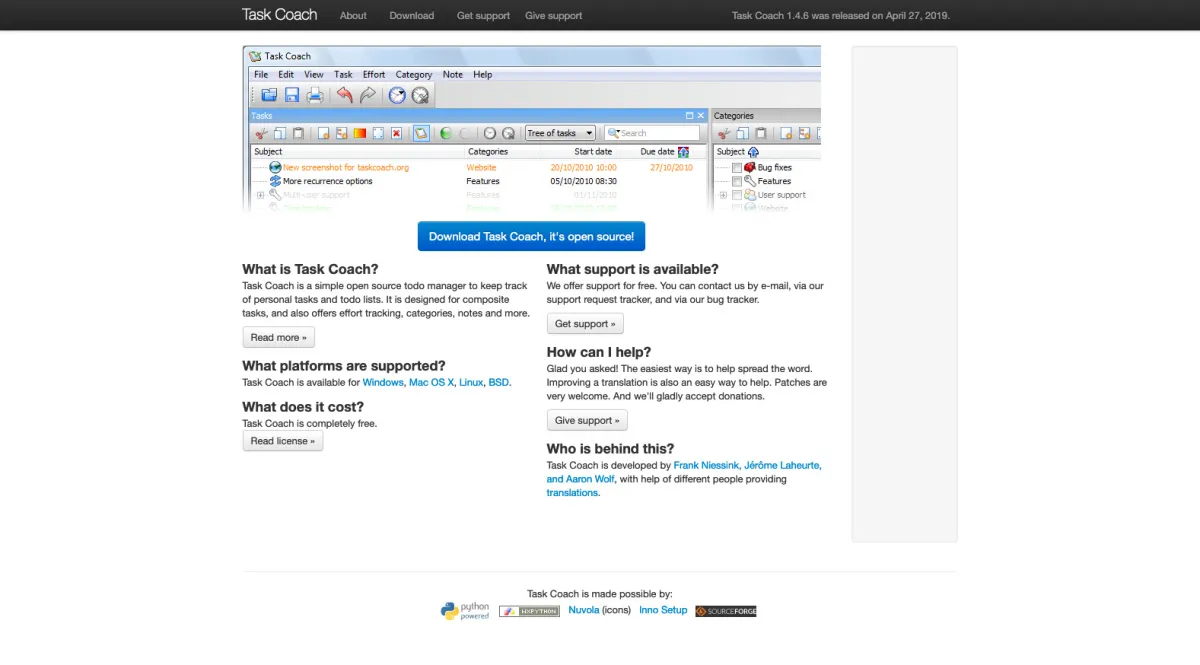 Interface Task Coach : image, ergonomie, alternatives