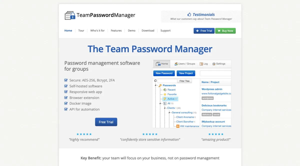 Interface Team Password Manager : image, ergonomie, alternatives