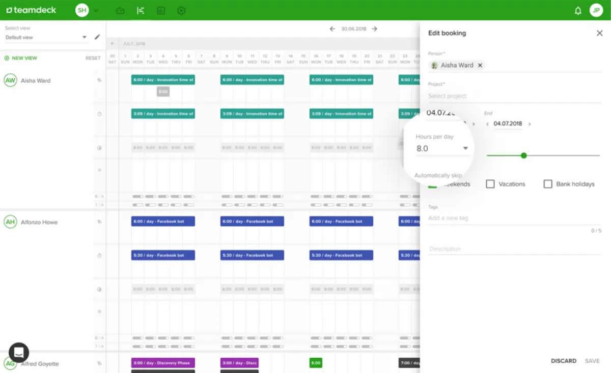 Interface teamdeck: fonctionnalités, prix, alternatives