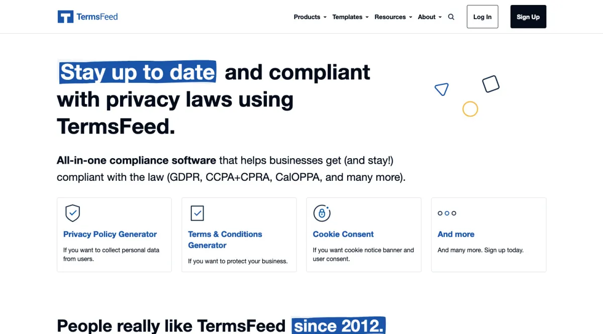 Interface Termsfeed : image, ergonomie, alternatives