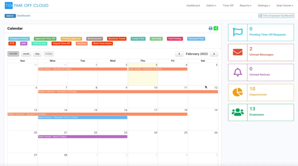 Interface Time Off Cloud: fonctionnalités, prix, alternatives