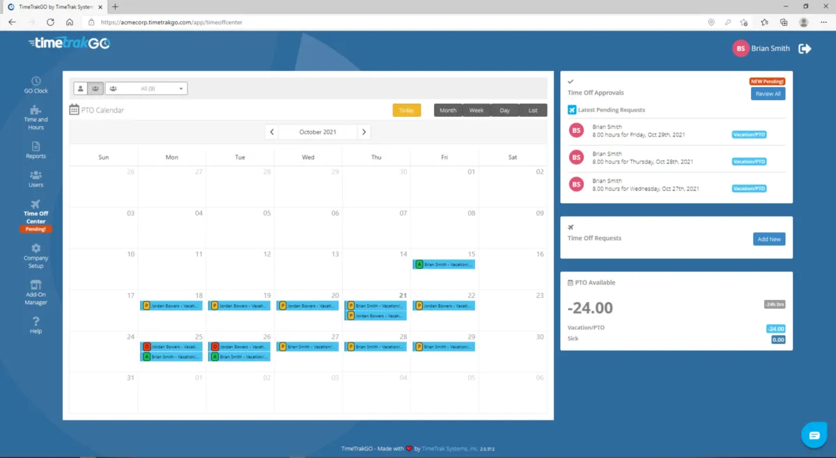 Interface TimeTrakGO: fonctionnalités, prix, alternatives