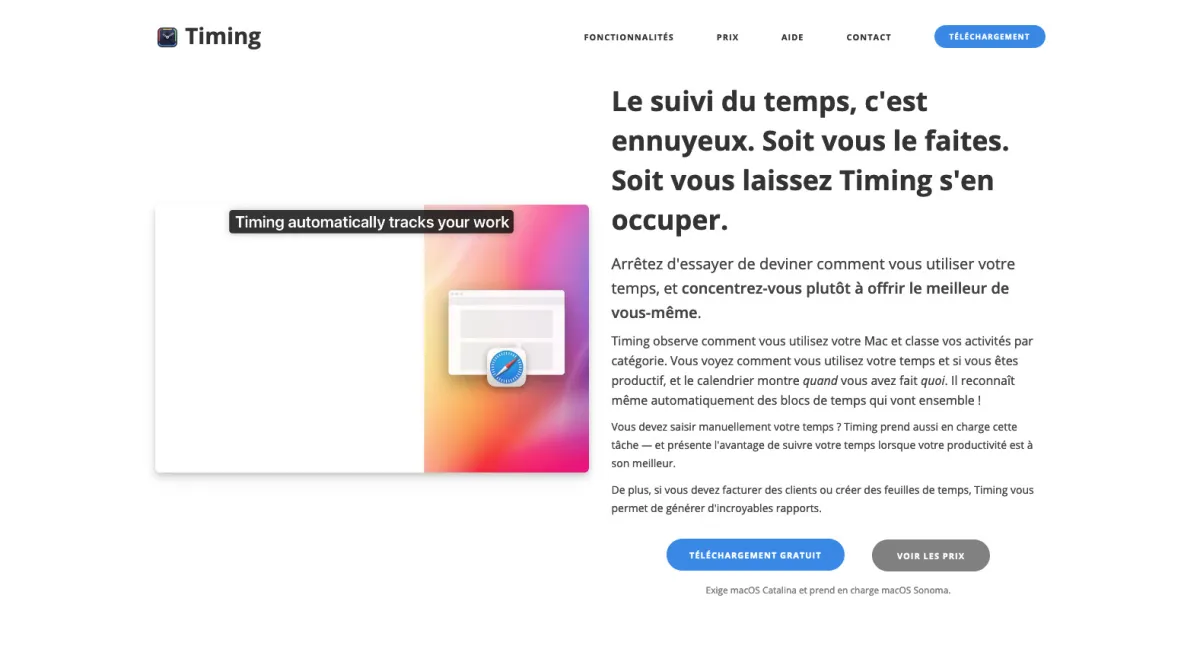 Interface TimingApp : fonctionnalités, prix, alternatives