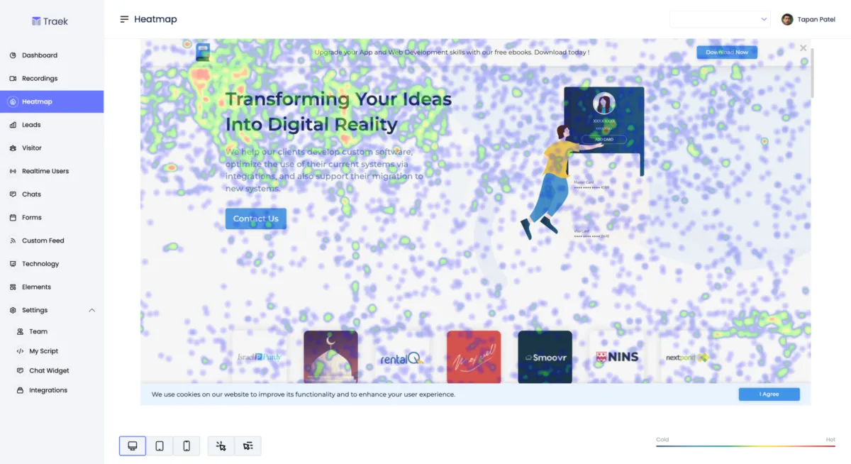 Interface Traek.io: fonctionnalités, prix, alternatives