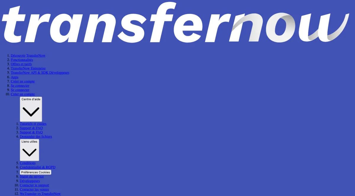 Interface TransferNow : fonctionnalités, prix, alternatives
