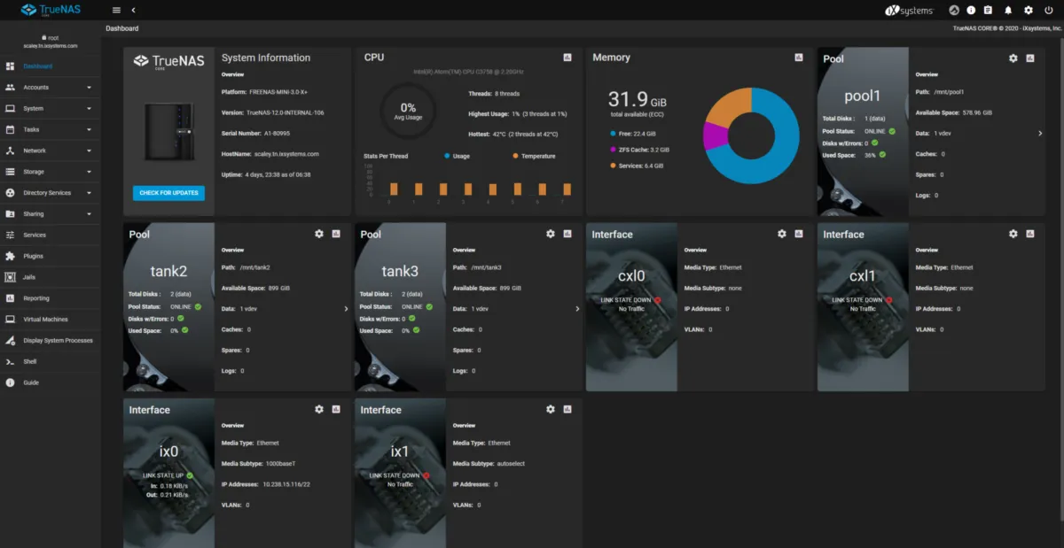 Interface TrueNAS: image, ergonomie, alternatives