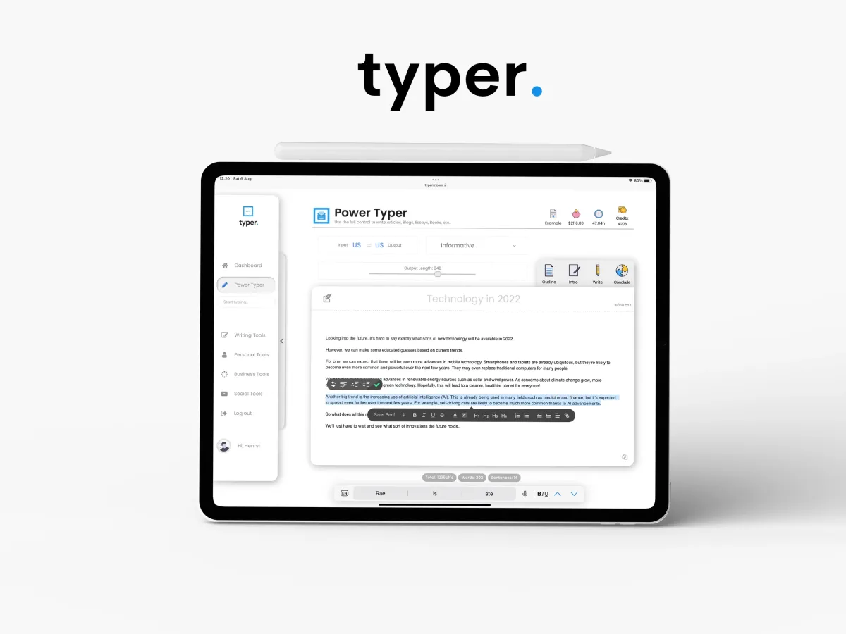 Typer AI: avis sur le générateur de texte par IA (intelligence artificielle): fonctionnalités, avantages, inconvénients et tarifs