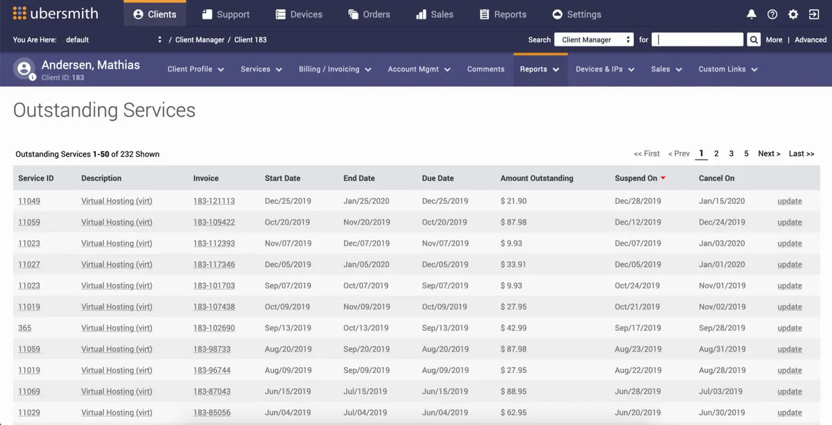 Interface Ubersmith: fonctionnalités, prix, alternatives