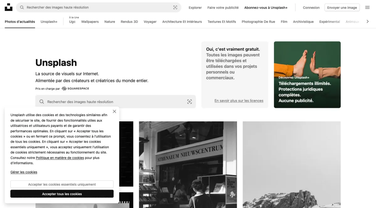 Interface Unsplash : fonctionnalités, prix, alternatives