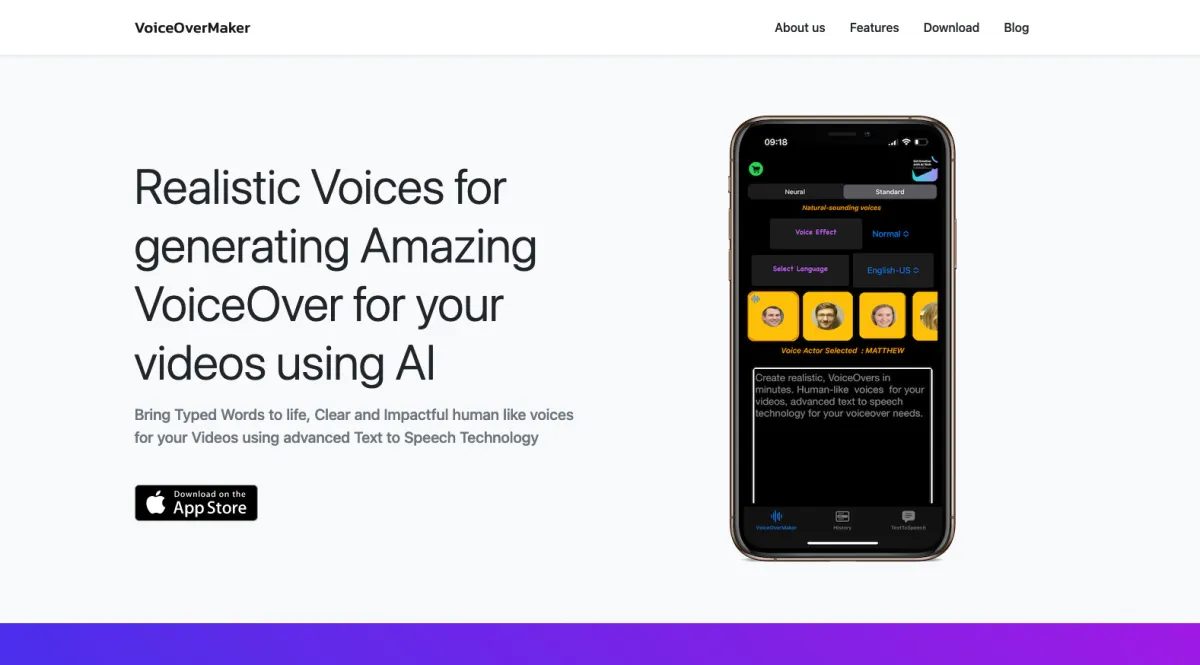 Interface VoiceOverMaker : fonctionnalités, prix, alternatives