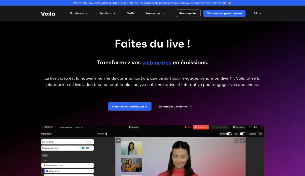 Interface Voila.live : fonctionnalités, prix, alternatives Interface Voila.live : fonctionnalités, prix, alternatives
