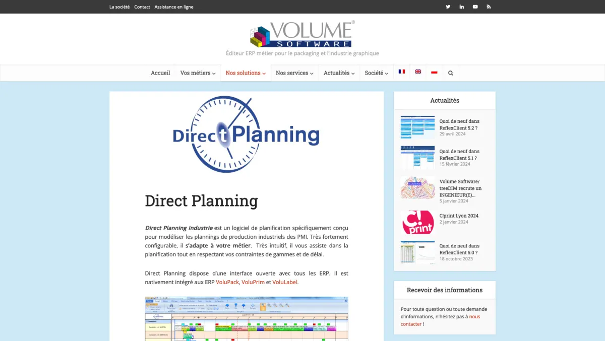 Interface Volume Software Direct Planning : image, ergonomie, alternatives
