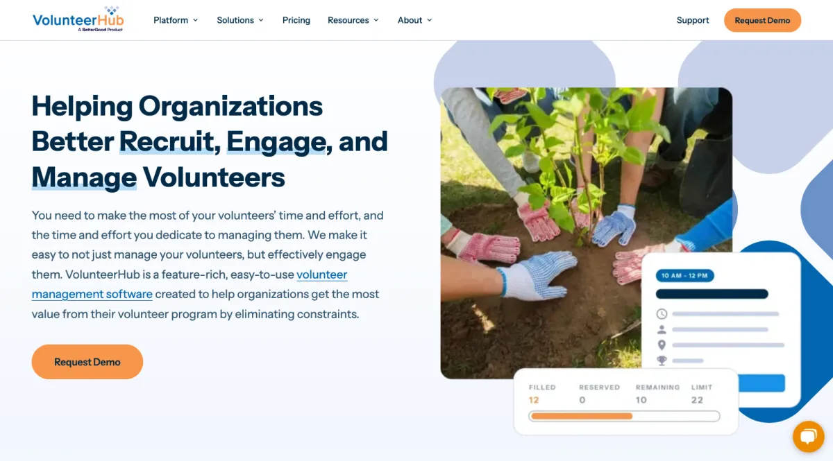 Interface Volunteerhub : fonctionnalités, prix, alternatives