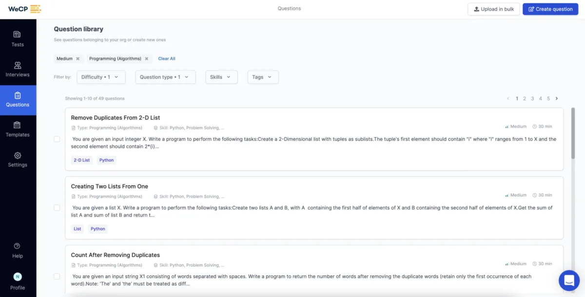 Interface WeCP Skill Assessment: image, ergonomie, alternatives