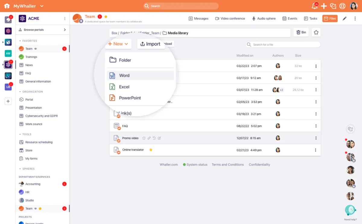 Interface Whaller: fonctionnalités, prix, alternatives
