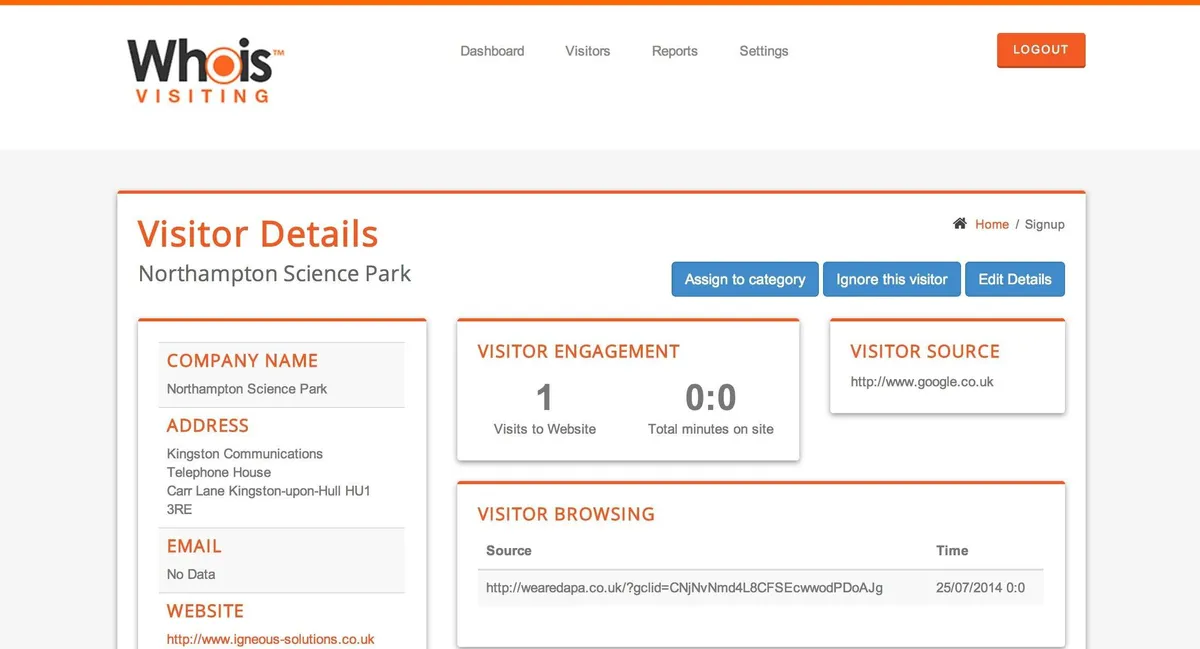 Interface Whoisvisiting: image, ergonomie, alternatives