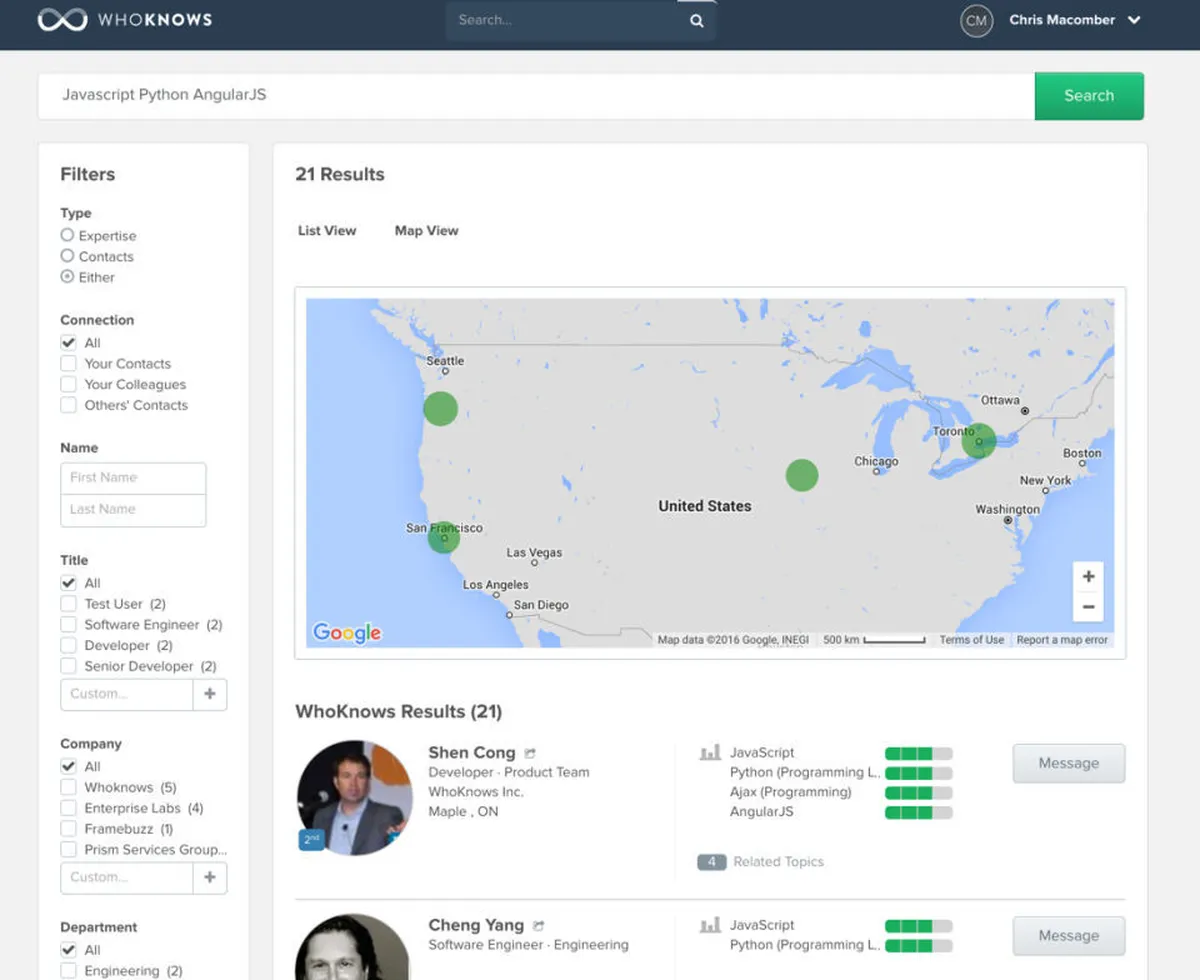 Interface WhoKnows: fonctionnalités, prix, alternatives