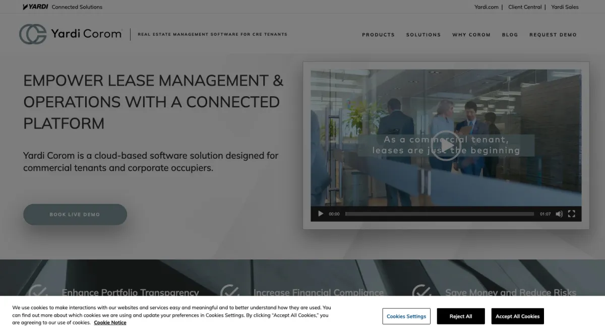 Interface Yardi Corom : fonctionnalités, prix, alternatives